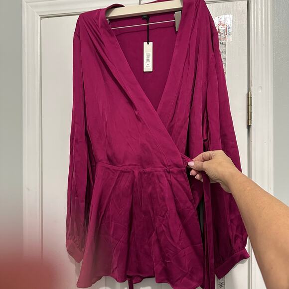 Banana Republic wrap, tunic blouse plus size 2X satin fuchsia pink - Picture 1 of 9
